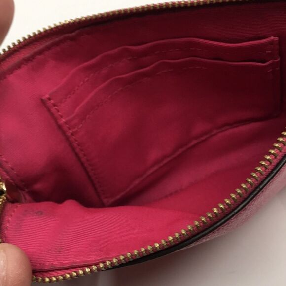Coach F54626 Leather Corner Zip Wristlet Bright Barbie Pink Cross Grain Leather - Picture 13 of 16